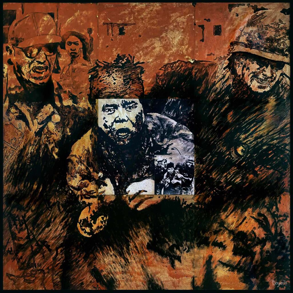 Mangels Material auf Plakatresten gemalt